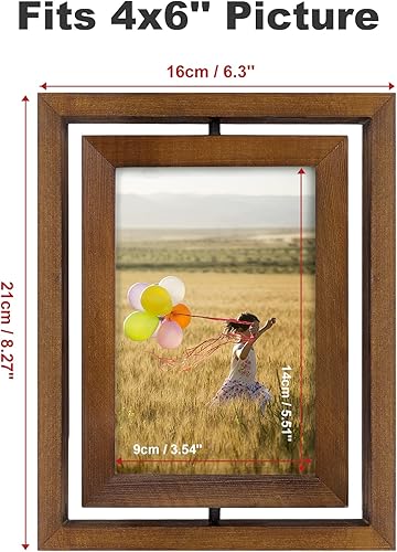 Miniatura 3 de Egofine Paquete de 2 portarretratos flotantes giratorios de 4 x 6 y 5 x 7 pulgadas, pantalla de doble cara con frente de vidrio HD, marco envejecido