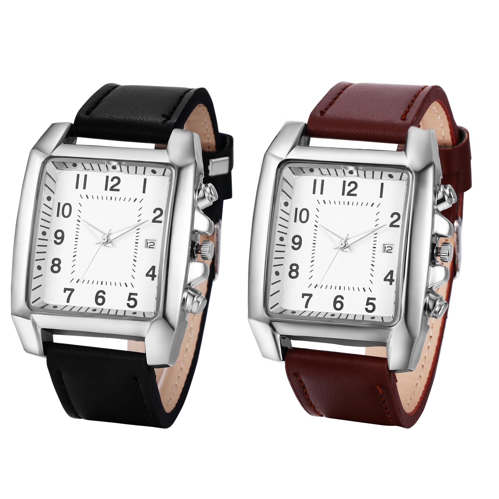 JewelryWe Men's Analogue Quartz Watch Men's Classic Retro Rectangular Business Casual Watch with Leather Strap Black/Brown 1-2 pieces