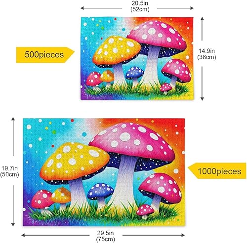 Miniatura 5 de Rompecabezas de hongos rojos amarillos, material compuesto de madera de papel Zcon bolsa de almacenamiento e imagen de referencia fácil de resolver