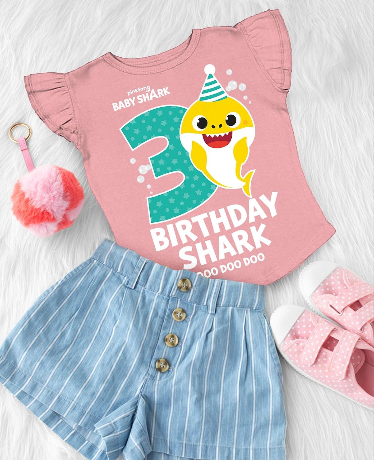 Tstars 2nd 3rd 4th Birthday Baby Shark Shirt Two Three Four Year Old Toddler Girl Ruffle Sleeve Top