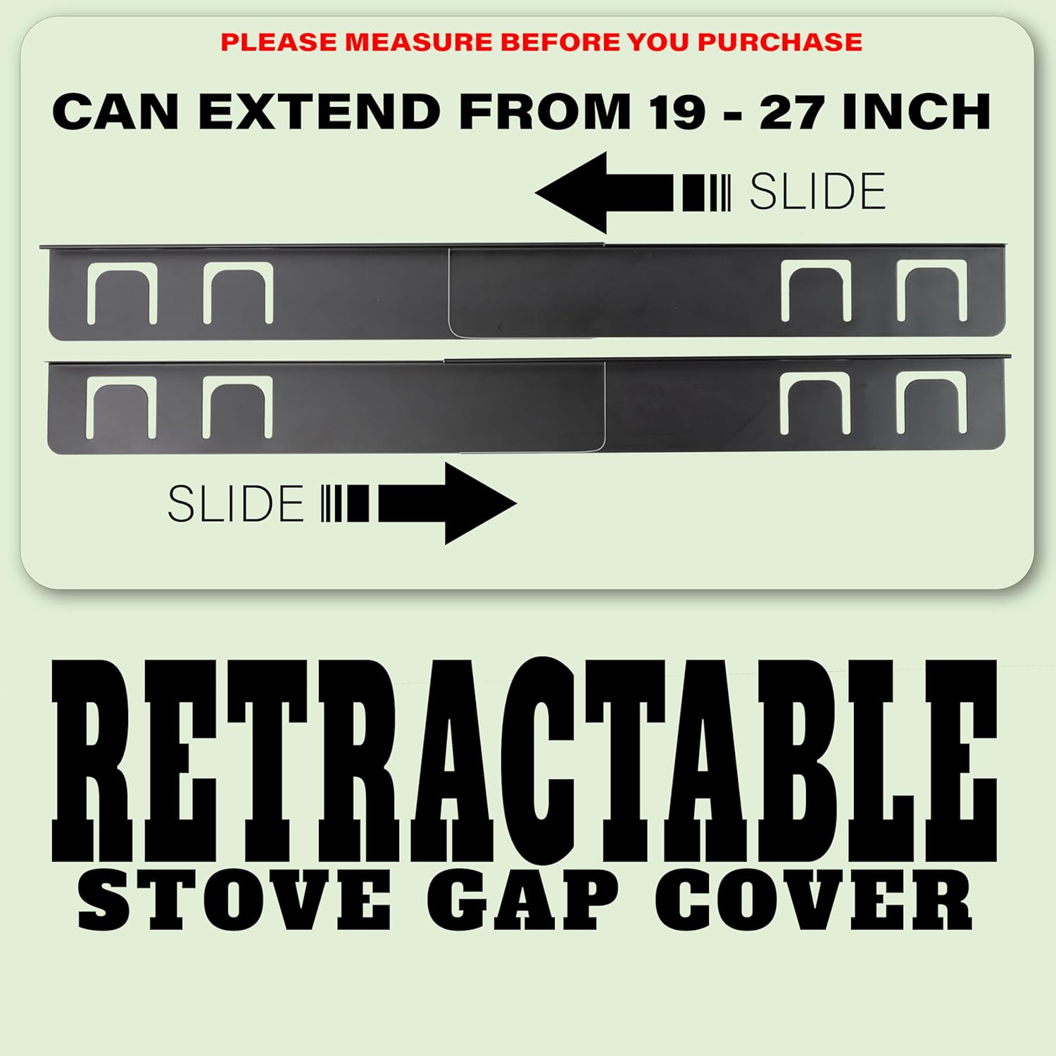 Stove Side Gap Cover – Adjustable Stainless Steel Countertop Gap Filler with End-Only Clips (No Overlap) – Heat-Resistant, Easy to Clean, Black Finish (2 Pieces)