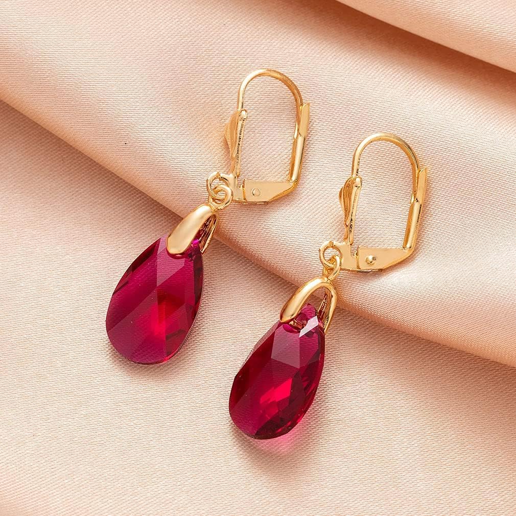 Austrian Crystal Teardrop Leverback Dangle Earrings for Women Fashion 14K Gold Plated Hypoallergenic Jewelry - Image 3