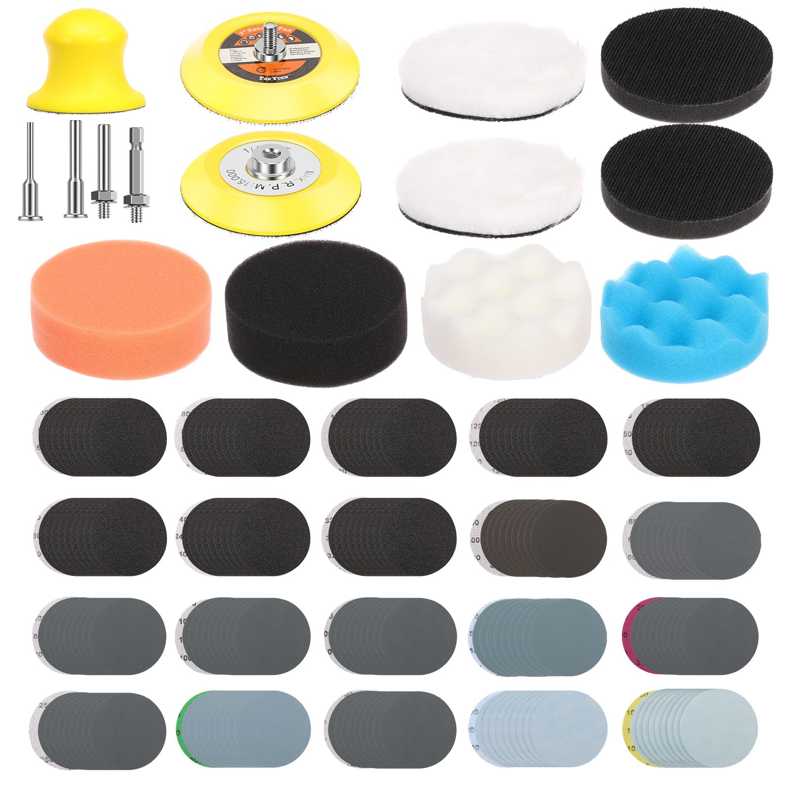 215pcs Sanding Discs Car Polishing Pads Kit for Drill, 75mm Wet and Dry Sandpaper 60-10000 Grits, Car Headlight Restoration Kit Drill Sanding Attachments Buffing Pads for Auto Wood and Metal (215Pcs)