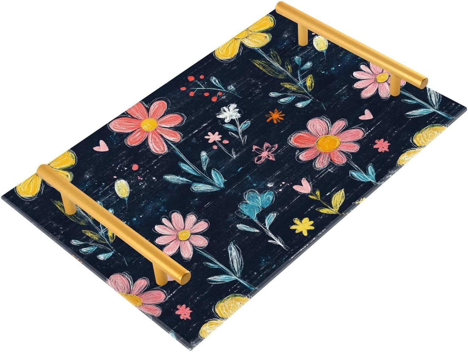 Beauty Unique Colorful Flowers Bathroom Vanity Tray Toilet Paper Holder Counter Top Organizer for Bathroom Counter