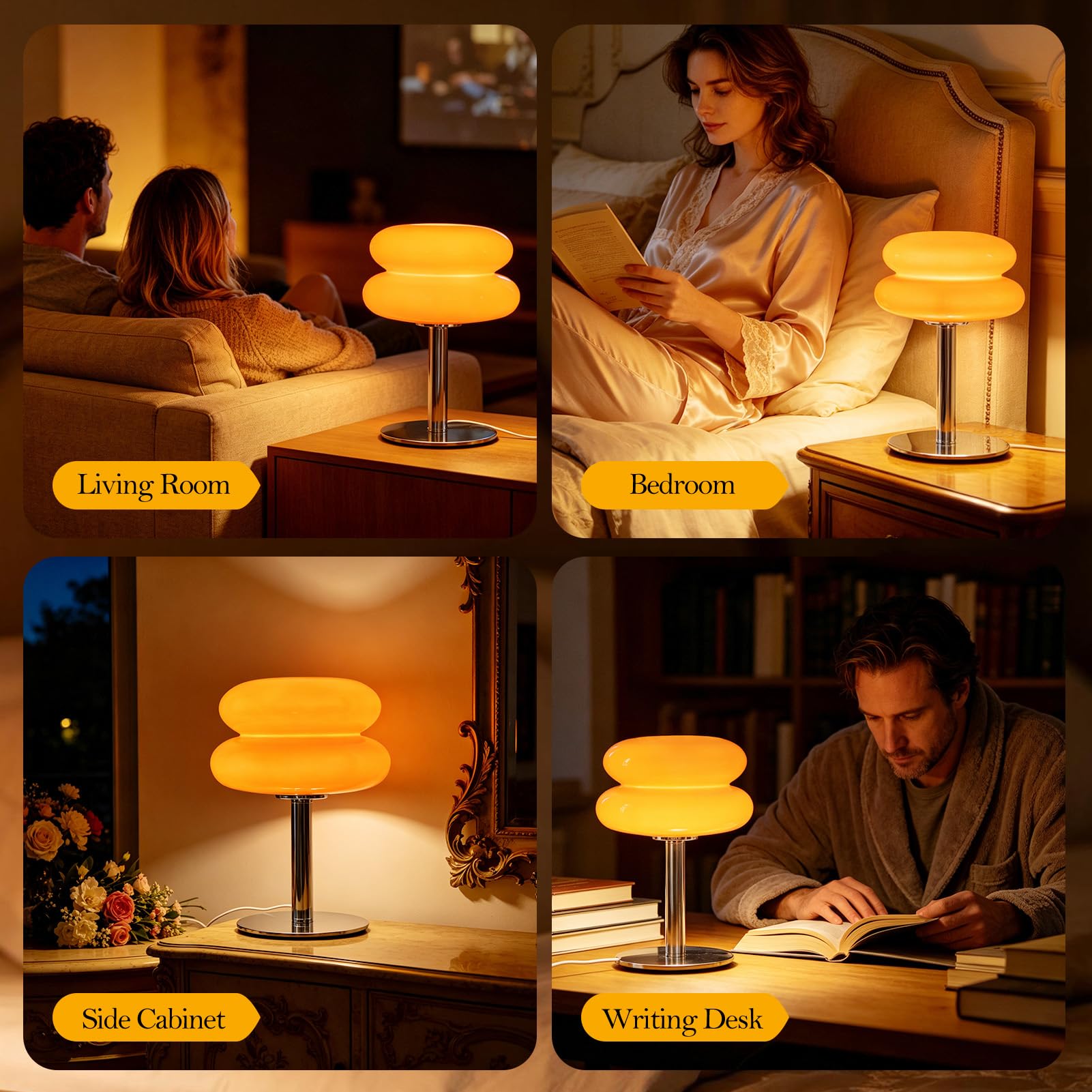Topyond Tischlampe Orange, Eierkuchen Tischlampe, Energieeffizienz | Weiches Licht, USB Glas Klein Nachtlampe, Schlafzimmer Tischlampen, Niedliche Donut Lamp (Orange)