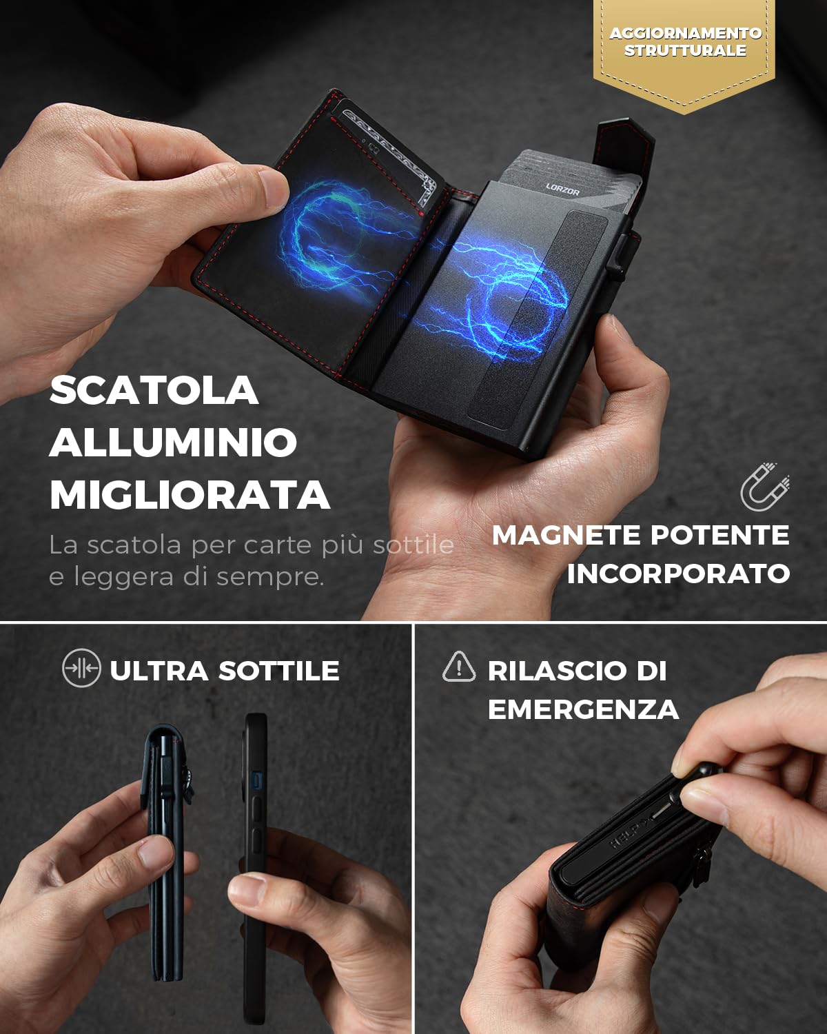 LORZOR® Portafoglio Uomo Slim vera Pelle, Porta Carte di Credito con Protezione RFID & Portamonete, Portacarte Uomo Pop-up Contenere 10 Carte, Porta Tessere Tascabile, Magnetica