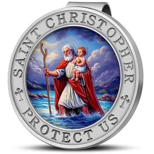 Anwlki Saint Christopher Medal for Car Colorful 3D Relief St Christopher Visor Clip Religious Gift for Drivers