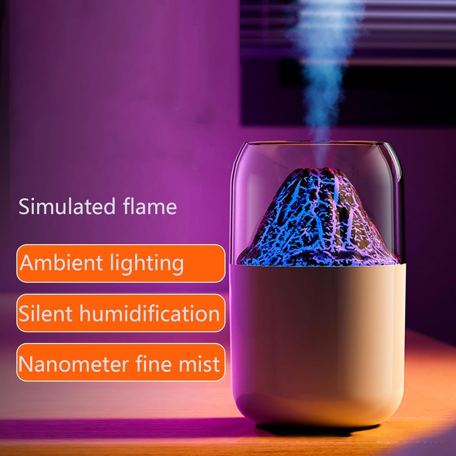 Inditradition plastic Volcano Shape Humidifier for Room Moisture|Ultrasonic Essential Oil Aroma Diffuser for Home (with Multi-Colour LED, 6 Inches Long, 300ml Tank) - White 4