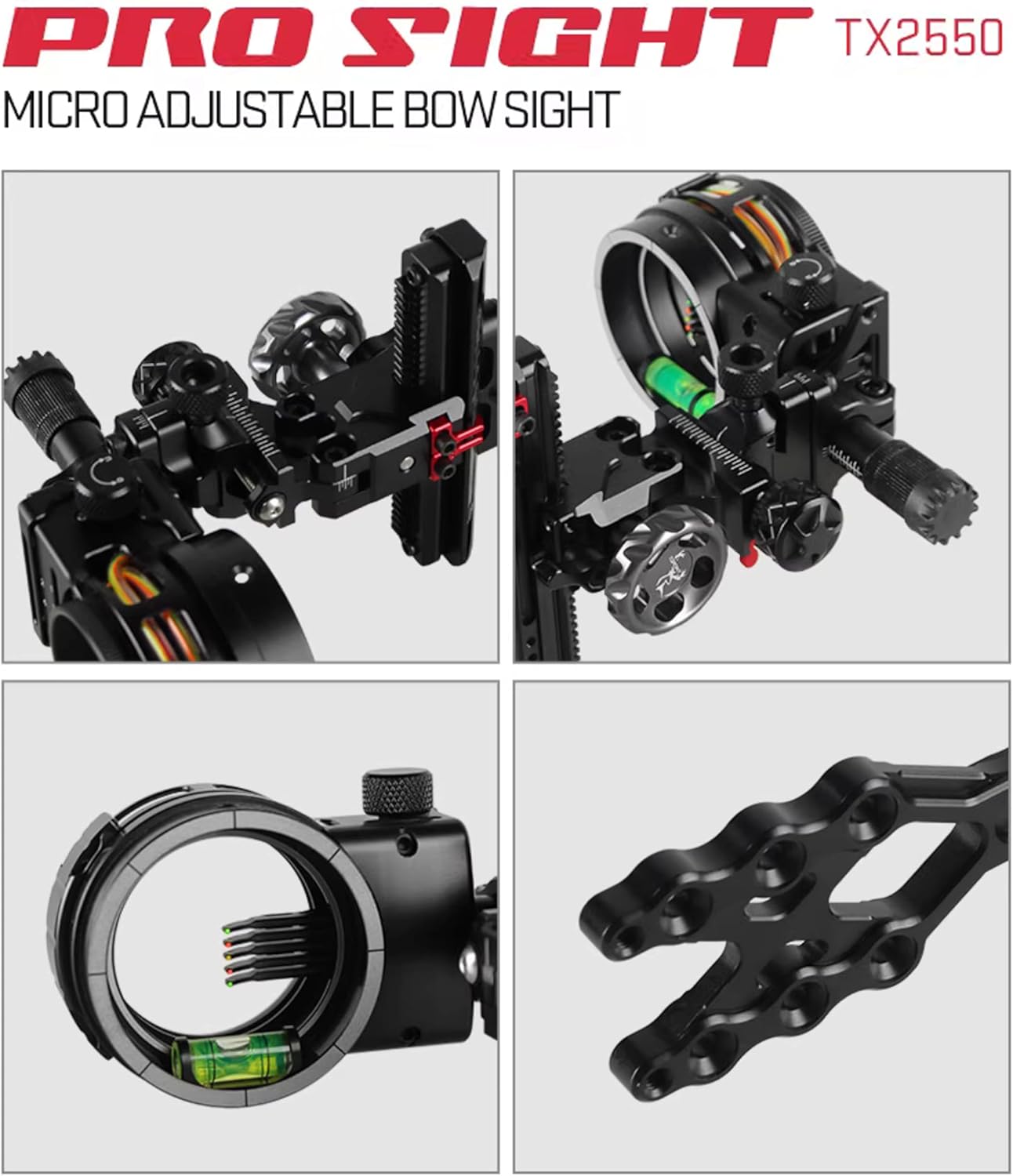 Compound Bow Sight 5 Pin,LH/RH Universal, 4X 6X 8X Lens, 0.019" Fiber, Aluminum Bar, Micro Adjustable Sight High-end Competitive Outdoor