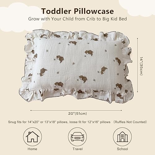 Vista 262 de BuLuTu Funda de almohada de muselina de algodón para niños pequeños, tamaño estándar, estampado de flores de Galsang, suave funda de almohada