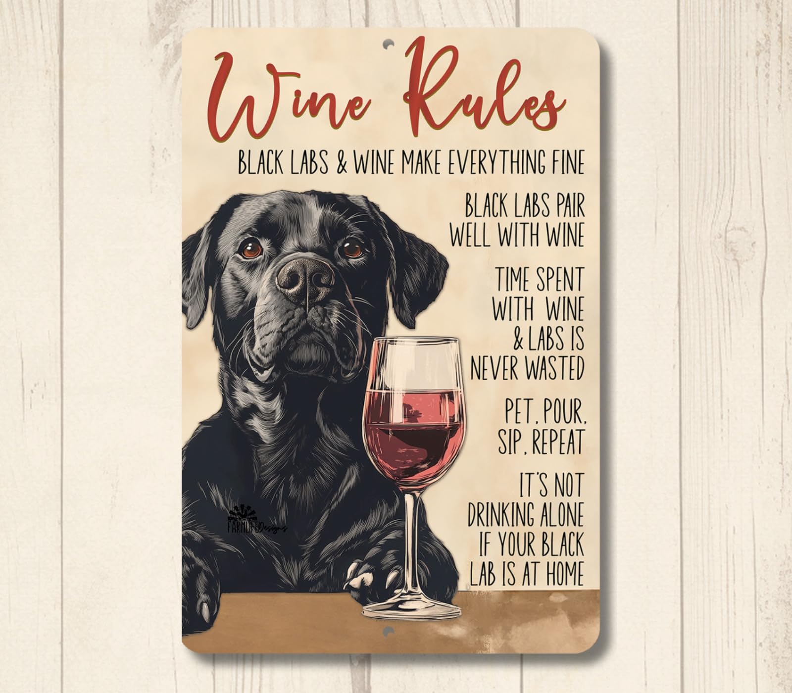 Black Lab Wine Rules Sign bar metal tin funny labrador retriever handmade dog home decor
