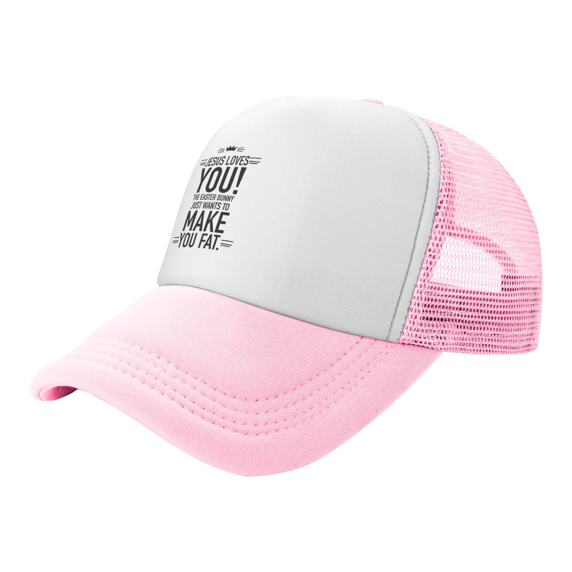 Easter Funny Decor Trucker Hat Jesus Loves You Kids Hats for Boys Girls Adjustable Snapback Mesh Baseball Cap - Pink