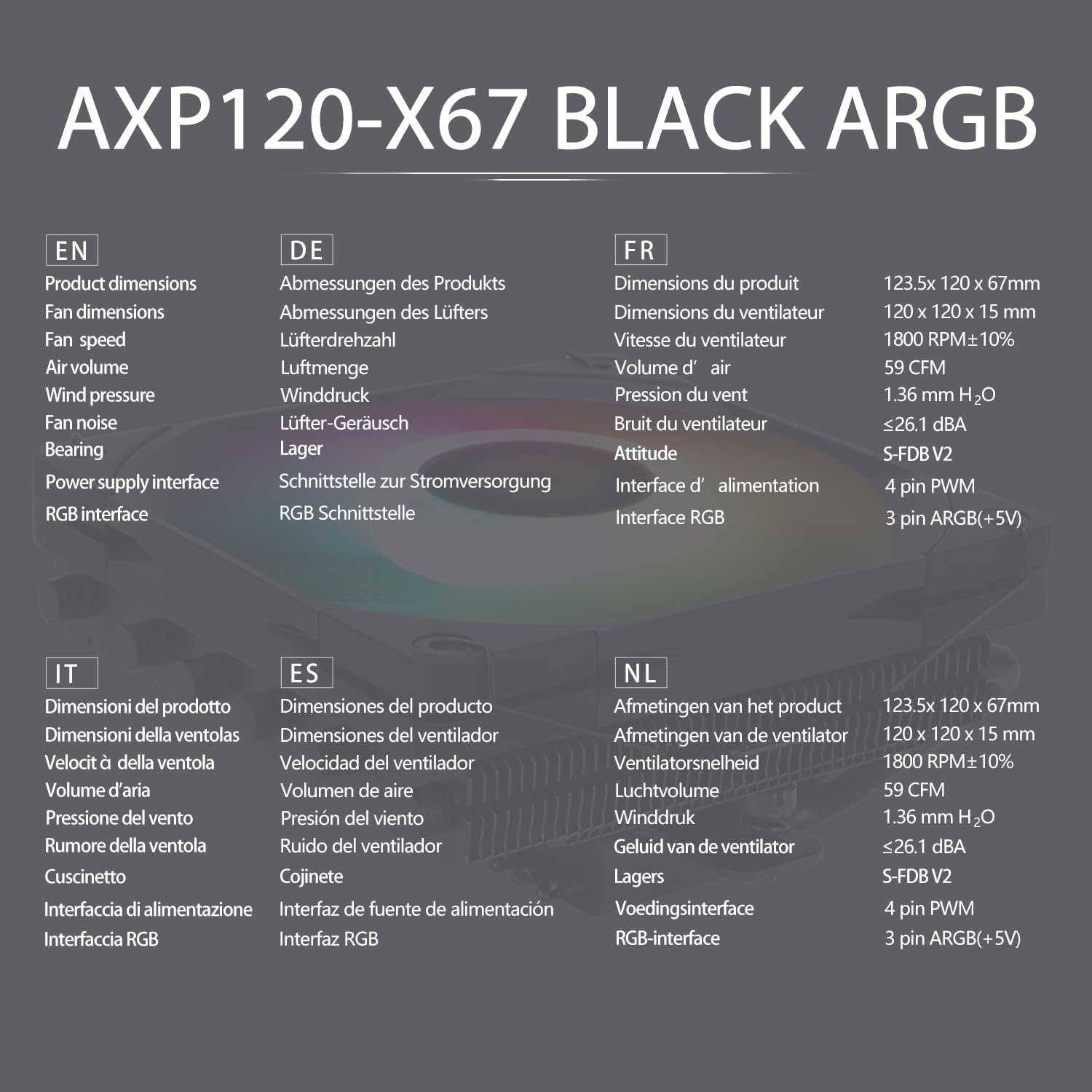 TR-Thermalright AXP120 X67 Black ARGB CPU Cooler 6 Heatpipes, silenziosa ventola 120 mm, 1800 RPM, per AMD AM4/AM5, Intel LGA1851/1700/115x/1200/2011, profilo basso ITX PC Cooler Nero