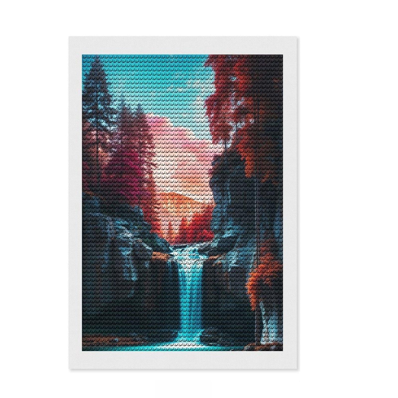 Junmoney Vibrant Forest Waterfall Diamond Painting Canvas Set 8"x12", Adhesive Canvas, Neat Printed Canvas, Modern Decor, for Craft Lovers