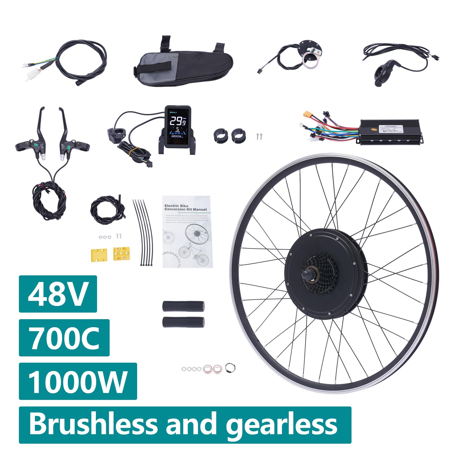 kit di conversione per bicicletta elettrica da 48 V, 1000 W, motore per ruota posteriore, kit di conversione per bicicletta elettrica con display e controller e PAS, kit motore brushless per