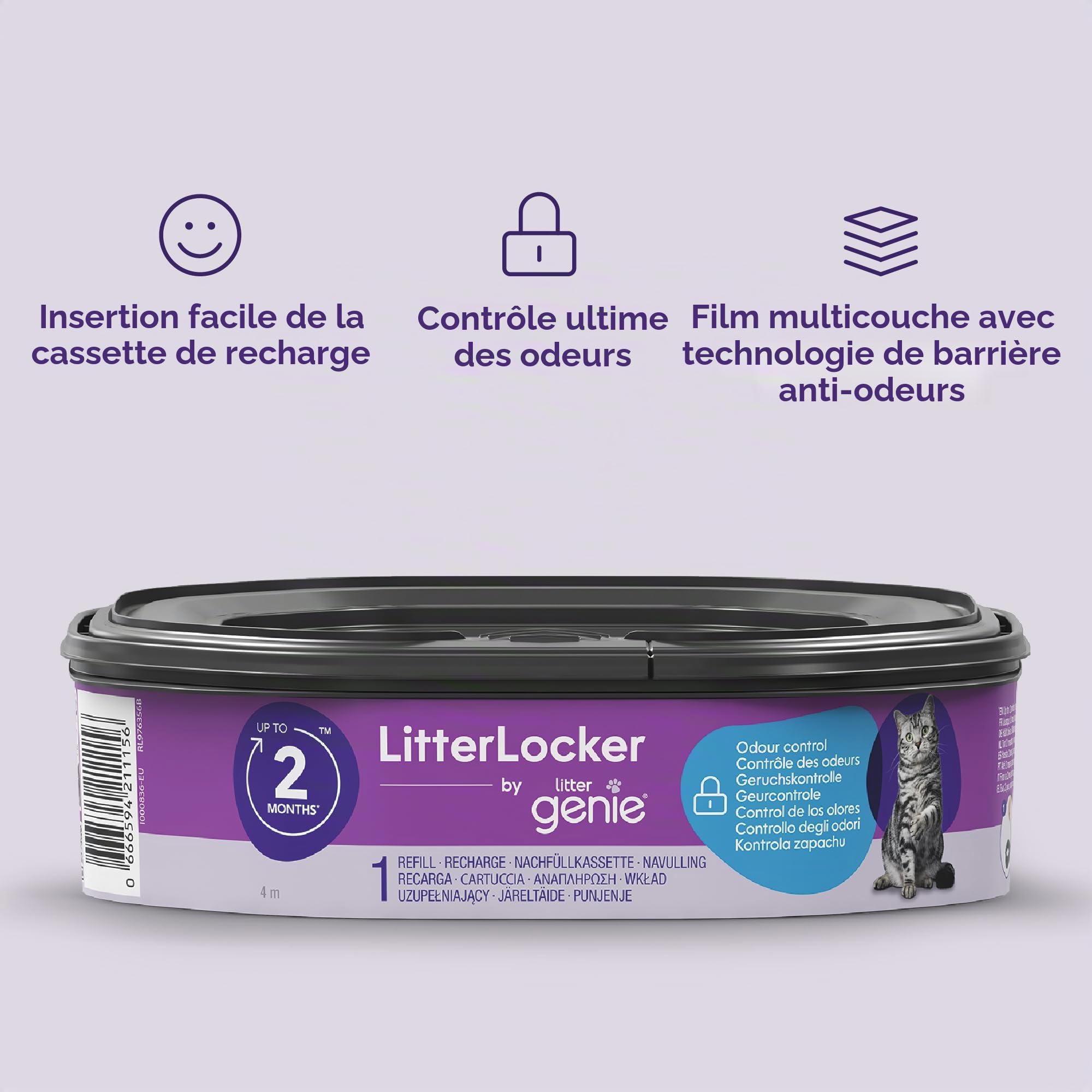 Litter Genie LitterLocker Lot de 6 Recharges, Film Spécial Original avec Barrière Anti-Odeurs, Protection 100% Garantie contre les Odeurs, Cassette pour 2 Mois