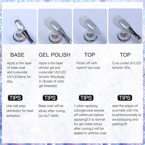 Miniatura 6 de Esmalte de uñas de gel reflectante con brillantina, esmalte de uñas de gel reflectante brillante con diamante brillante (plateado reflectante-001)