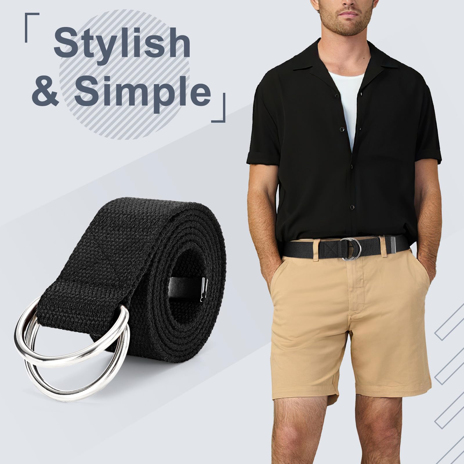 WHIPPY Mens Canvas Belt with Metal Double D-ring 1 1/2