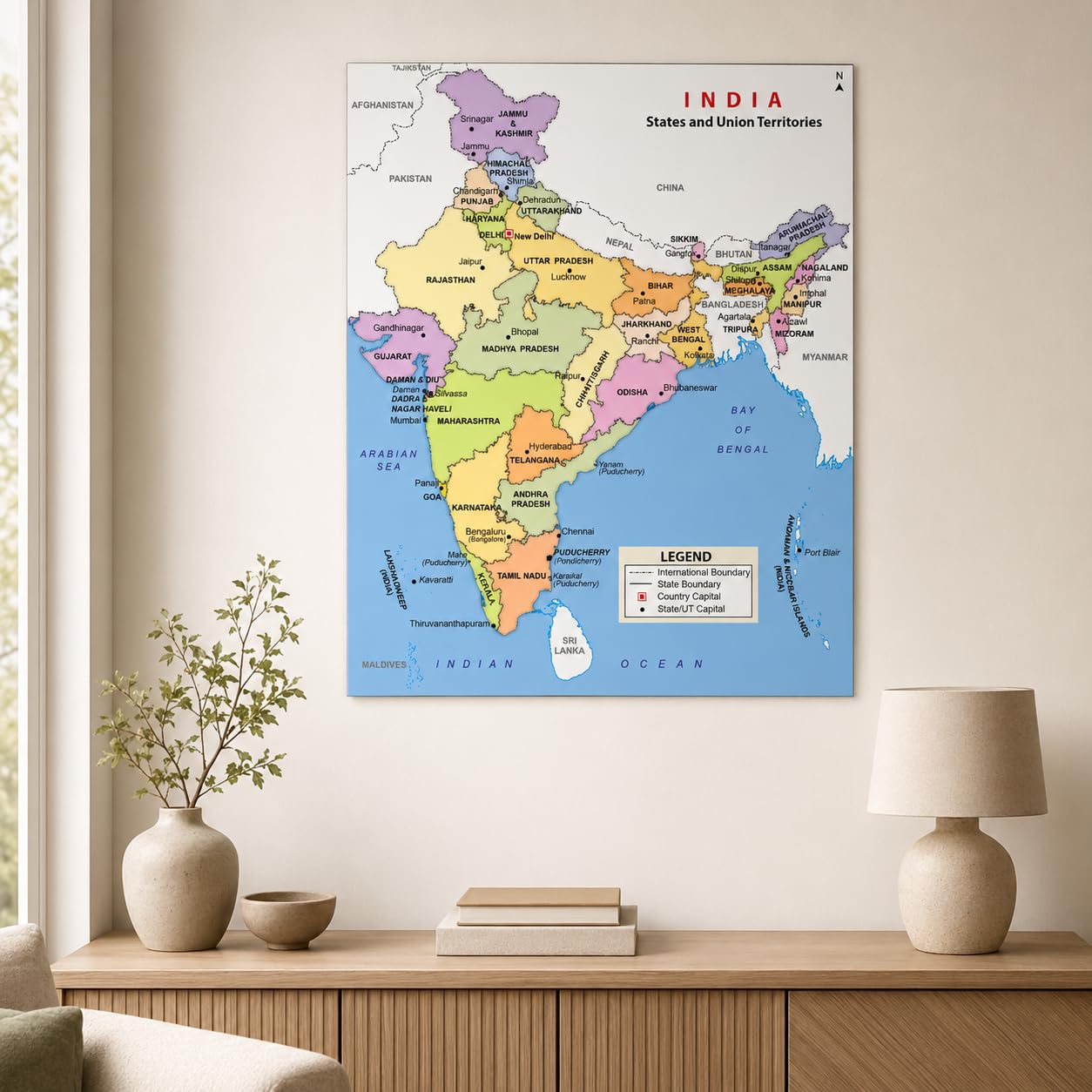 SAF India Political Map Wall Art | States & Union Territories with Capitals | Educational Geography Chart Vinyl Poster for Home, School & Office Décor 12 Inch x 18 Inch-image-29
