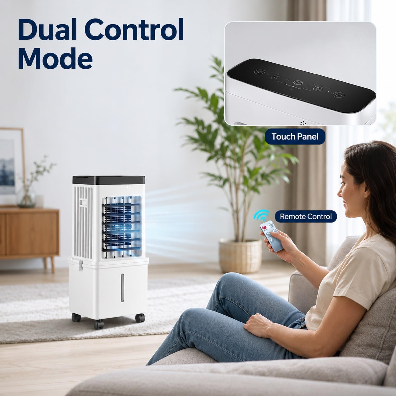 Climatizador Evaporativo Portátil, Enfriador Evaporativo con Humidificador y Control Remoto para el Hogar, Dormitorio, Oficina y Residencia Estudiantil