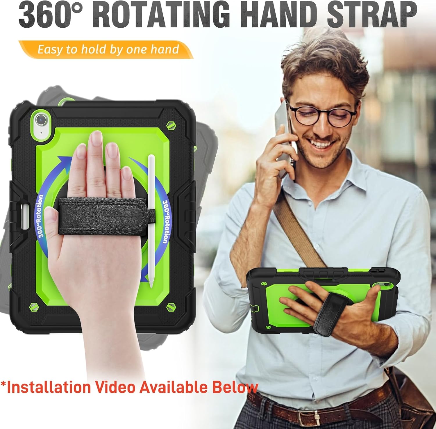 HXCASEAC Rugged Case for iPad Air 11 inch M4 M3 M2 (2026 2025 2024), Heavy Duty Protective Design with Pencil Holder, Screen Protector, Rotating Stand, Hand Strap, for iPad Air 11 Hard Case (Green)