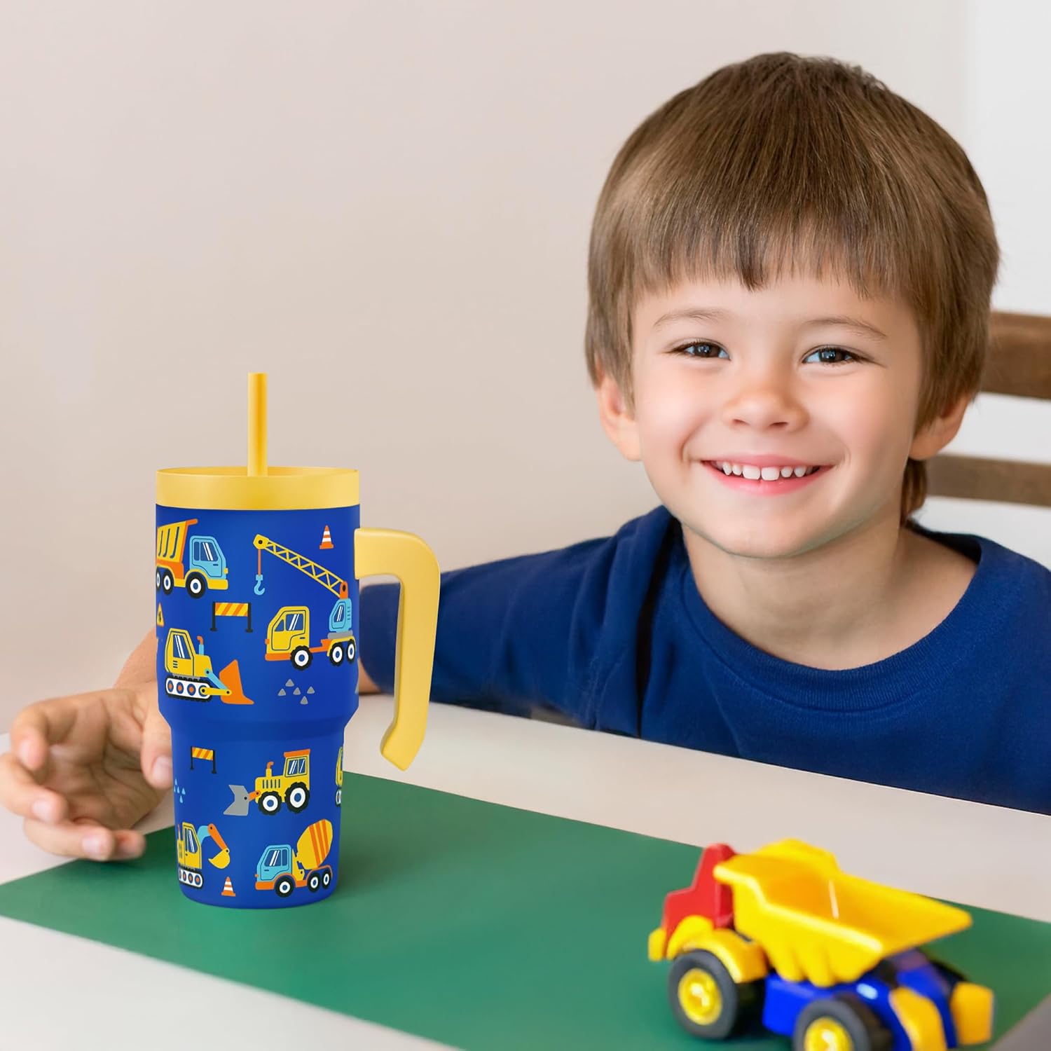 Construction Tumbler 20oz with Handle and Silicone Straw Lid for Kid, Insulated Stainless Steel Cup, Gift for Kids Boys, Gifts Idea for Birthday Christmas Back to School - Image 5