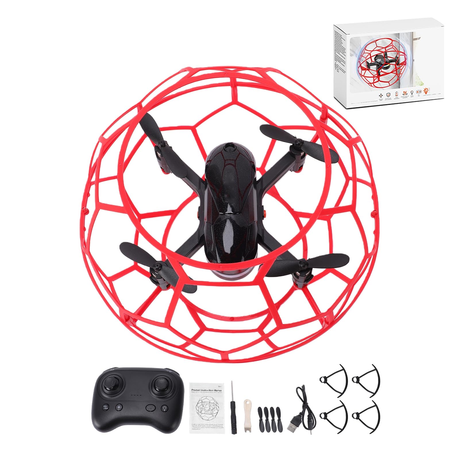 Drone calcio RC 2,4 GHz Quadricottero con telecomando senza testa a 6 canali con giroscopio Un pulsante Luci a LED per decollo e atterraggio Velocità regolabile per (Rossa)