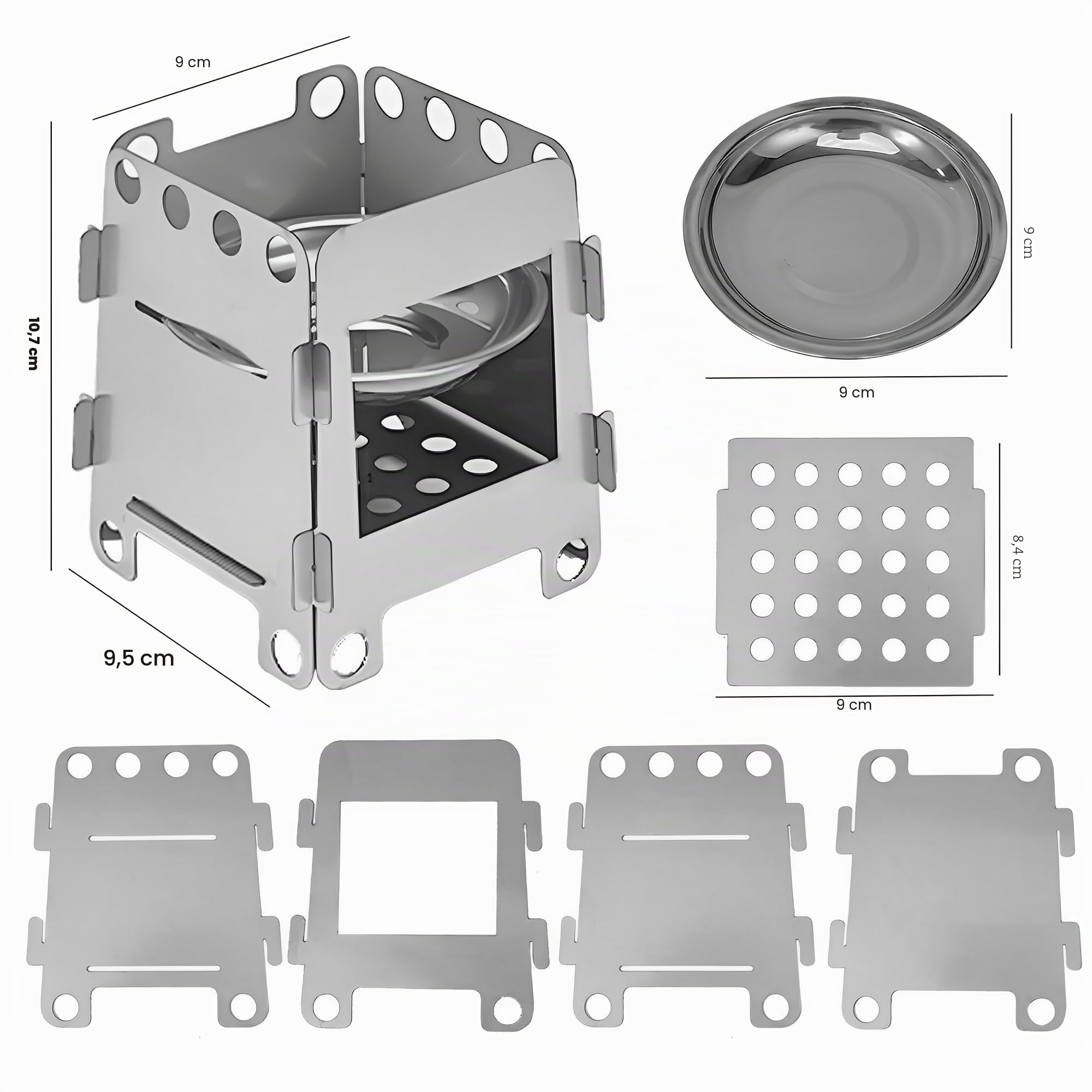 Petit Poele a Bois (Avec Plateau D'alcool), Poele Portable Amovible, Pique-nique Extérieur Multifonctionnel, Réchauds de Camping, Poêle Acier Inoxydablex, Cuisinière Camping Extérieure