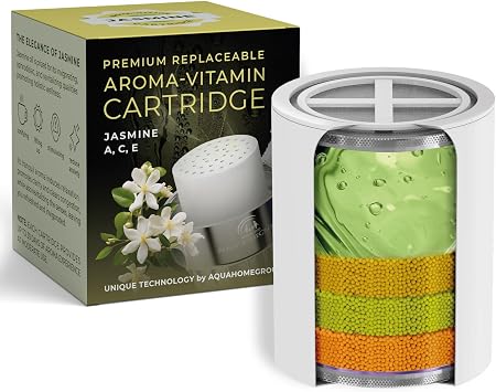 AquaHomeGroup Vitamin C+E+A Shower Filter Replacement Cartridge with Aroma Granules Jasmine - Reduces Chlorine, Supports Skin & Hair Health