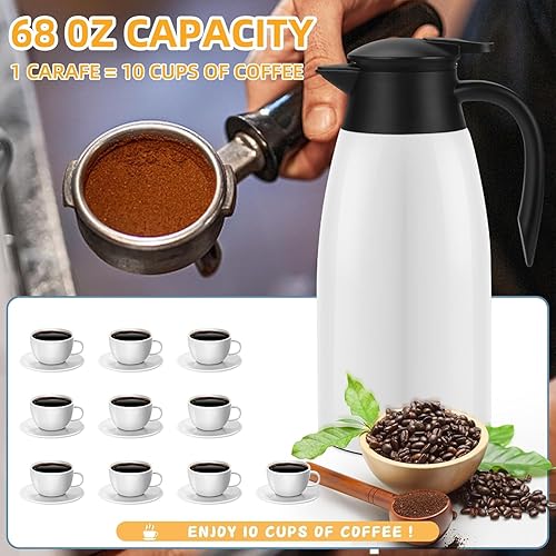 Miniatura 49 de Jarra de café de 68 onzas con aislamiento térmico de acero inoxidable para café, agua caliente, té, bebidas calientes, mantiene 12 horas calientes