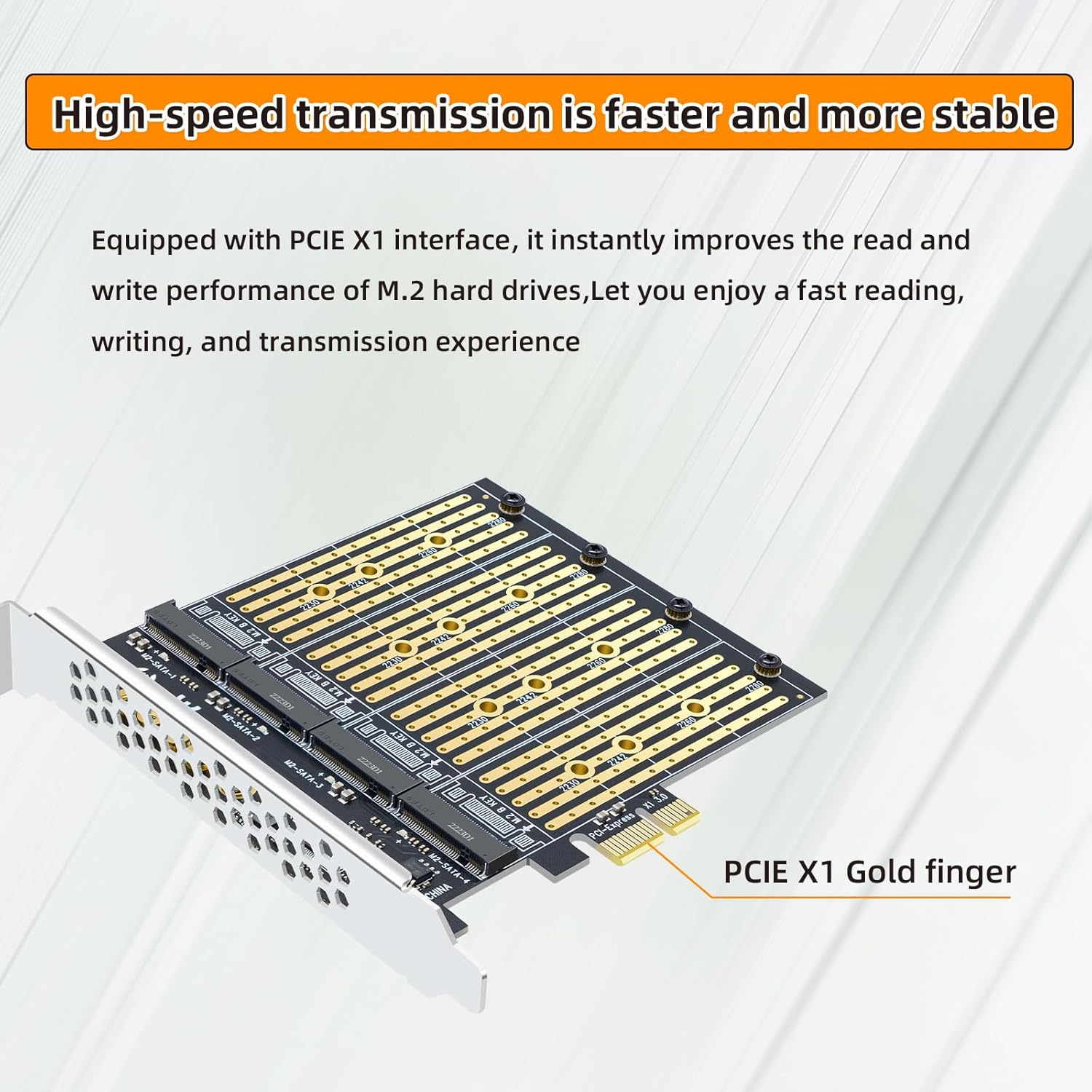 PCIe X1 to M.2 NGFF SATA SSD 4 Port Expansion Card Adapter with Quad SSD Mounting, SATA Protocol Support, M.2 (B/M Key) Solid State Drives
