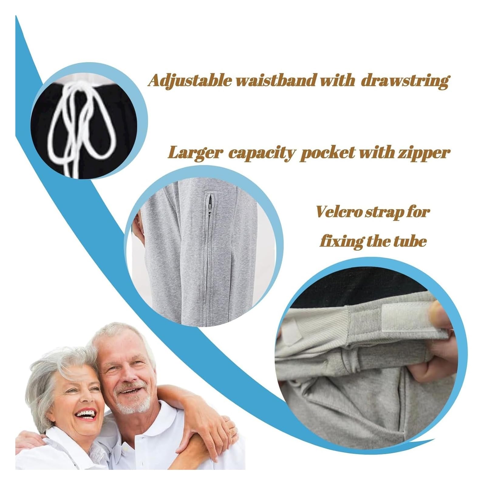 Biancheria intima for sacca for urina, pantaloni for catetere, pantaloni porta sacca for urina con doppie tasche con cerniera, biancheria intima di supporto for catetere for nefrostomia(XL)