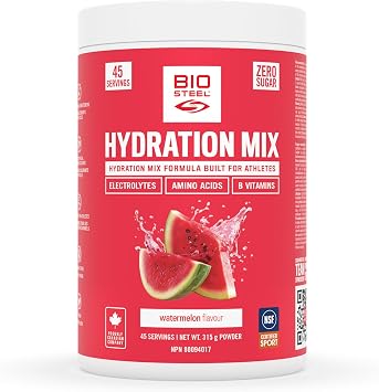 BioSteel Zero Sugar Hydration Mix, Great Tasting Hydration with 5 Essential Electrolytes, Watermelon, 45 Servings per Tub