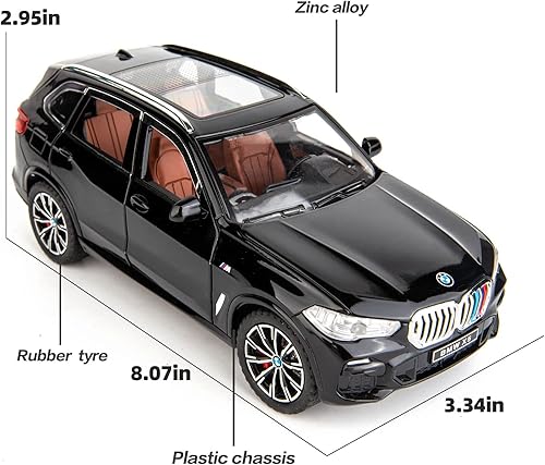 Miniatura 4 de BDTCTK 124 compatible con X5 SUV modelo de juguete de automóvil, auto de juguete de aleación de zinc con sonido y luz para niños y niñas (negro)