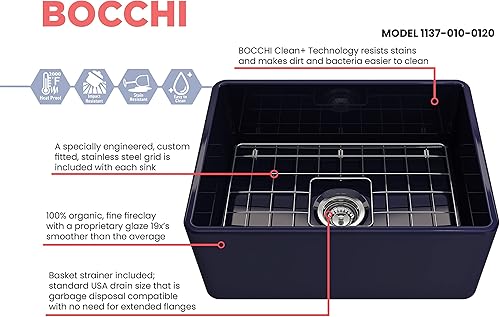 Miniatura 94 de BOCCHI Classico Farmhouse Delantal de arcilla refractaria delantera de 20 pulgadas. Fregadero de cocina de un solo tazón con rejilla inferior Café