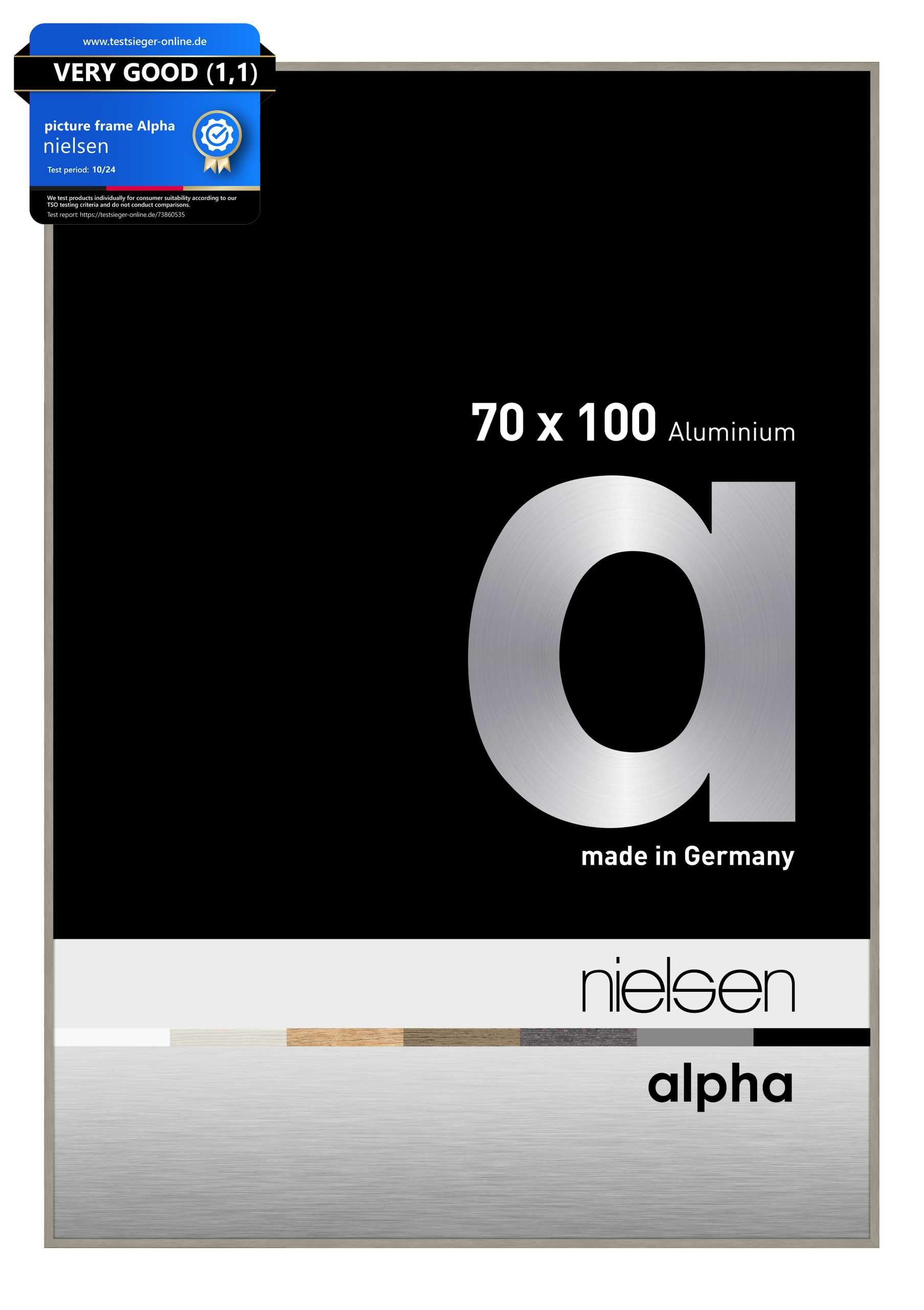 nielsen Alpha Light Grey Aluminium Picture Frame - 70x100cm - with Float Glass and Easy Push-Turn Clips - For Photos and Art