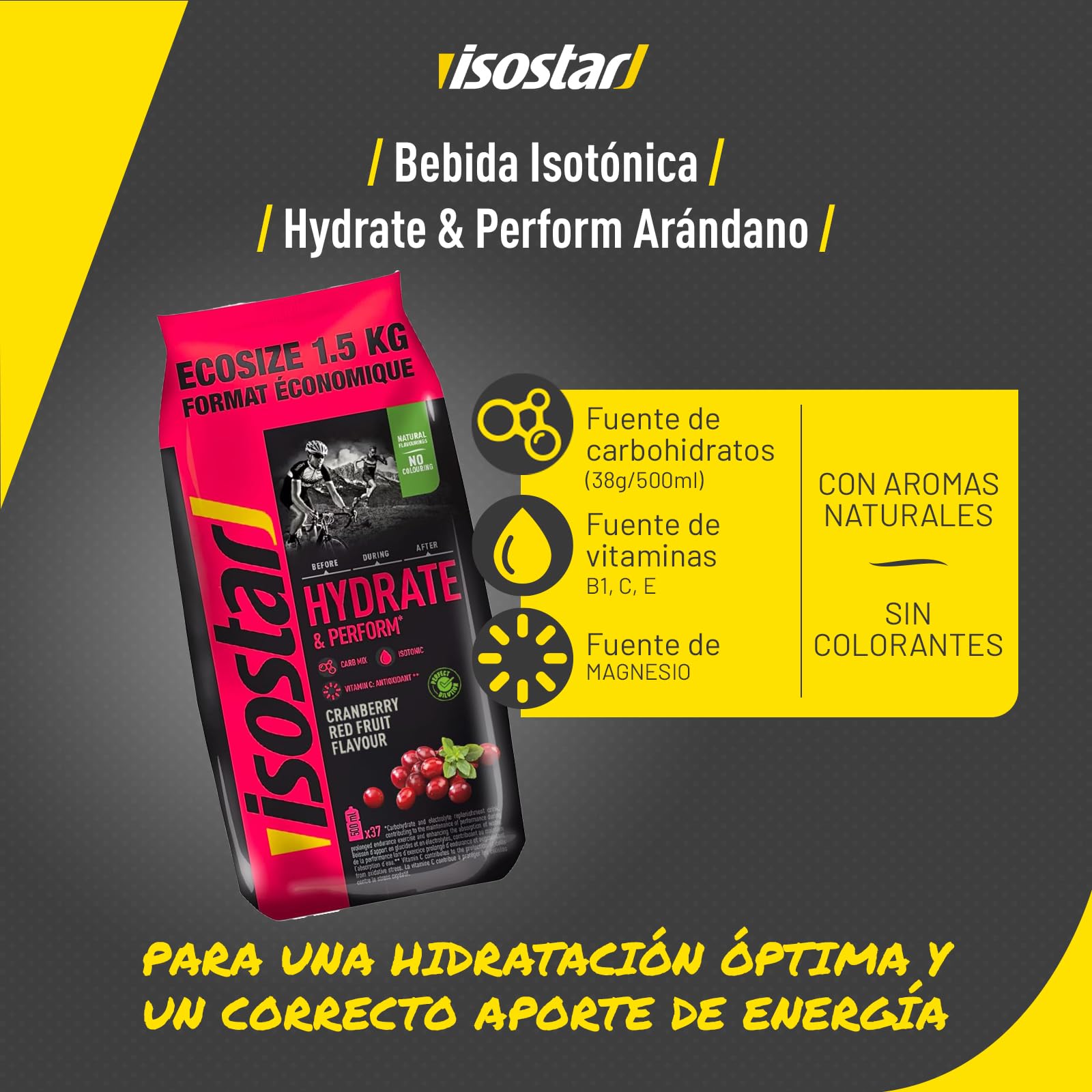 Isostar Hydrate & Perform - 1,5 kg de Bebida Electrolítica Isotónica - Solución Electrolítica para Mejorar el Rendimiento Deportivo – Sabor Arándanos, 1,5 kg (Paquete de 1)