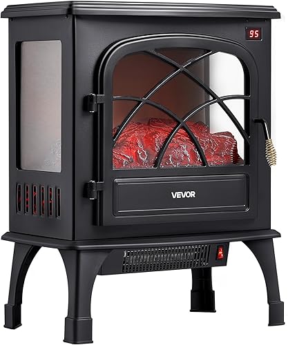 VEVOR Chimeneas independientes de 25.5 pulgadas, calentador eléctrico portátil de 1500 W, 5120 BTU, con protección contra sobrecalentamiento, llamas