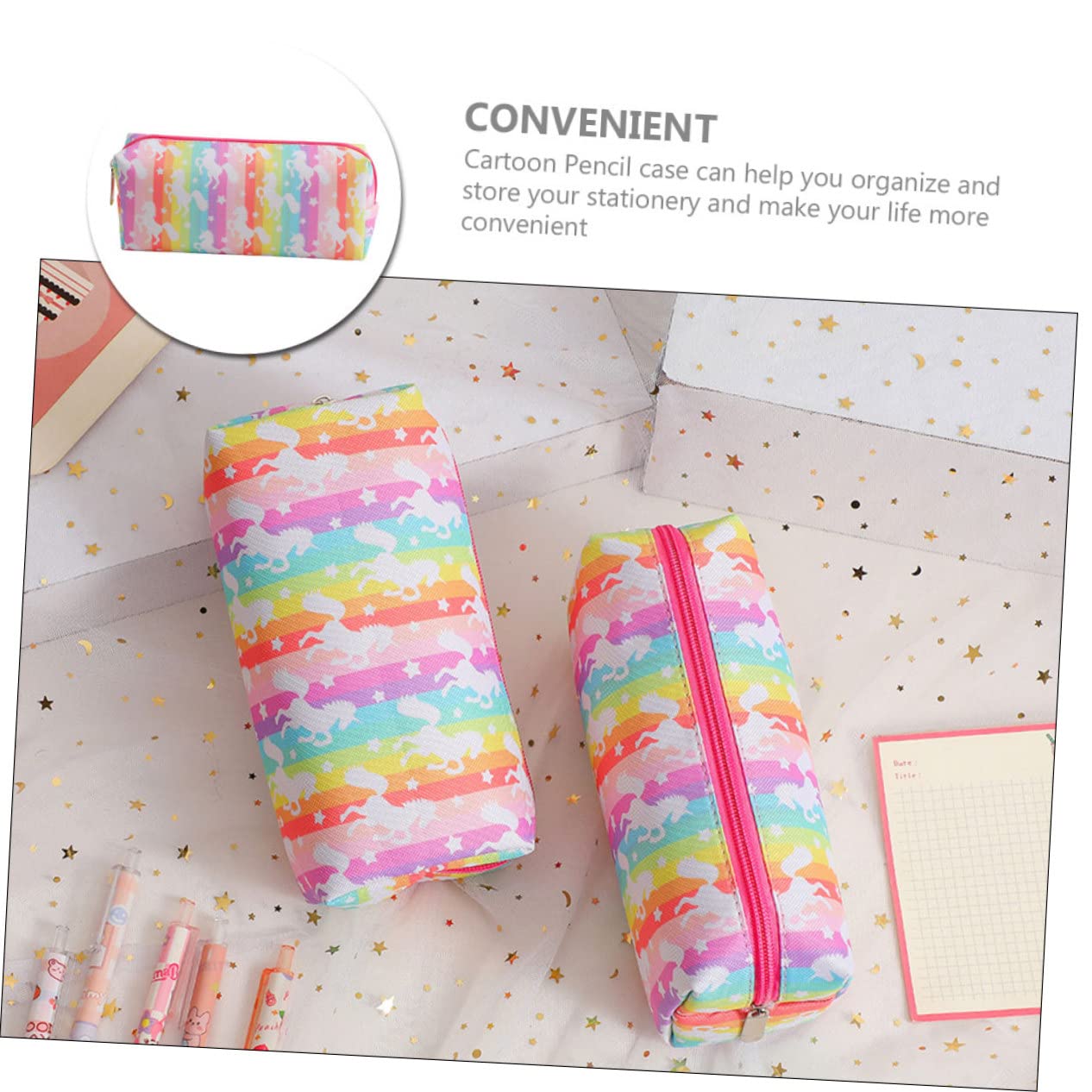 NUOBESTY 3piezas Estuche De Lápices Grande para Diseño De Unicornio Bolsa De Lápices Portátil y Multifuncional Organizador De Útiles Escolares De Brillantes