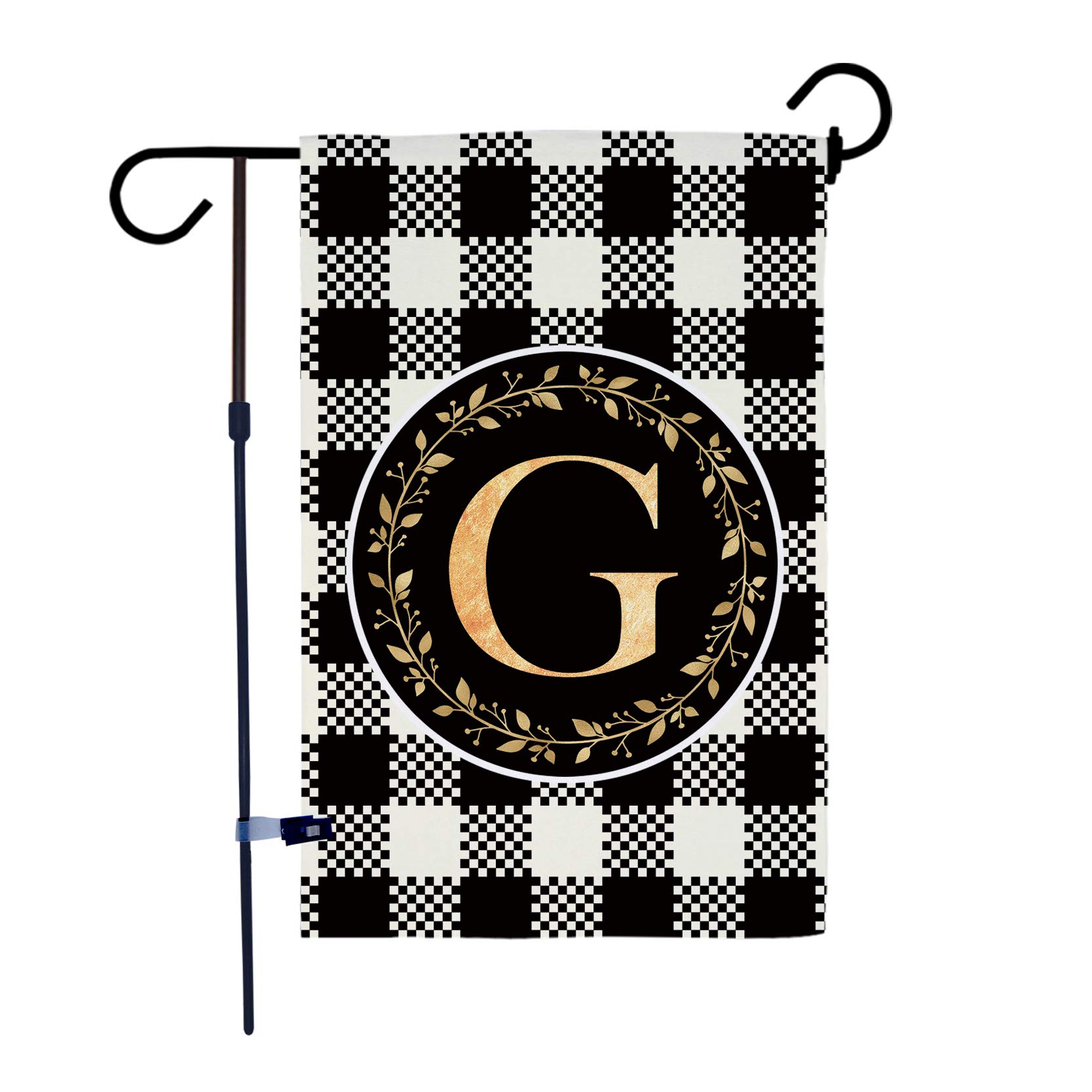 AKPOWERGarden Flag Black and White Plaid Check Vertical Double Sided Farmhouse Burlap Yard Outdoor Decor Classic Monogram Letter 12.5 x 18 Inch G
