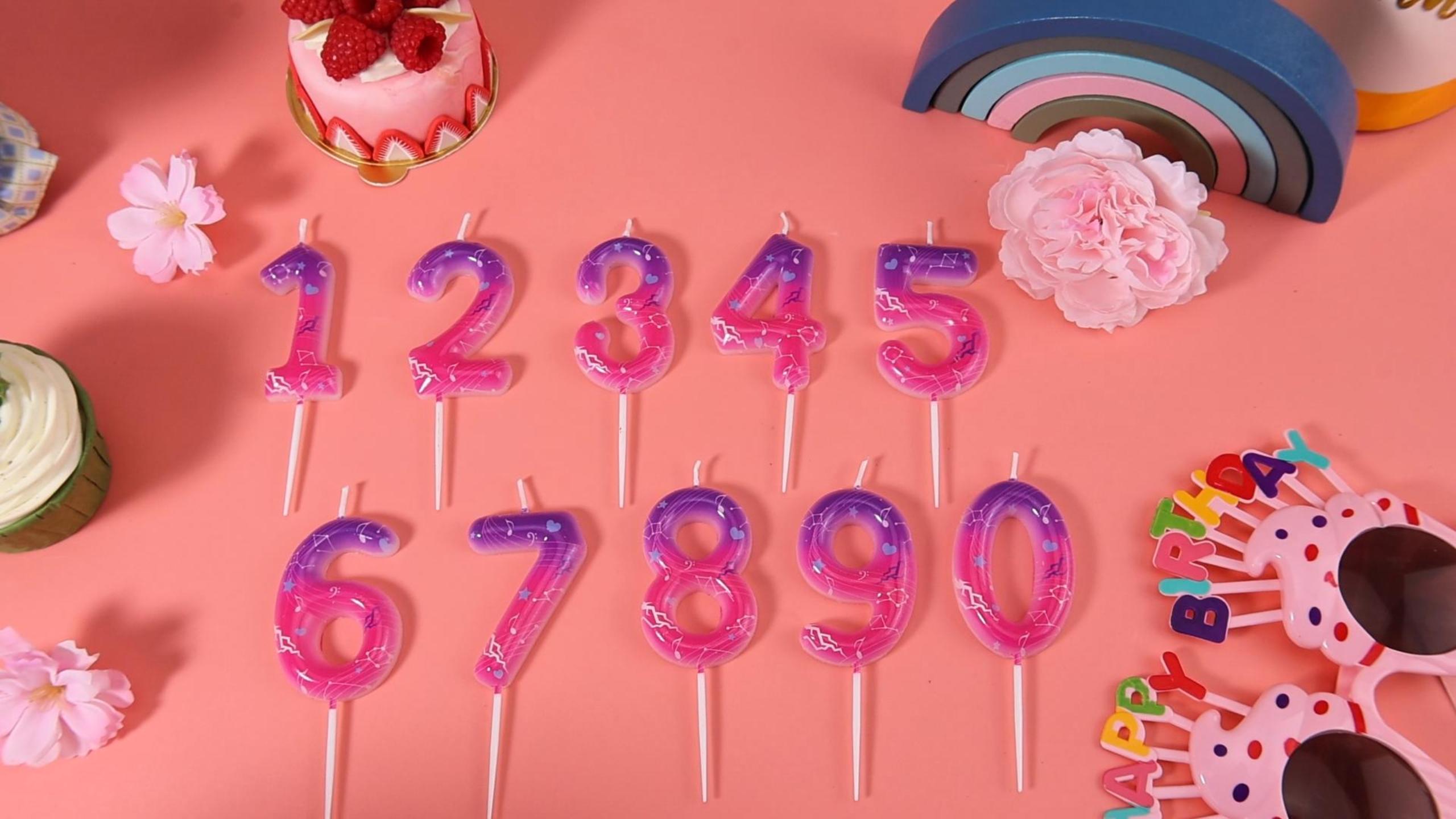 Image of Pink Purple Number 9 Birthday Candles, Cartoon Themed Cupcake Toppers for Boys Girls Cake Decorations, Cake Toppers, Birthday Decorations Party Supplies, Number Candles for Party Decor