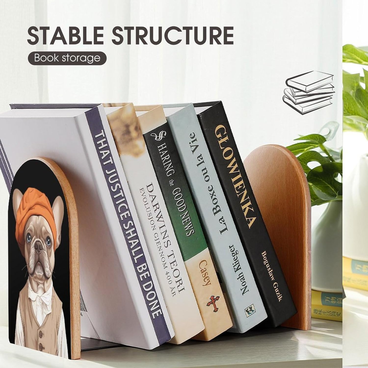 French Bulldog Cute Cute Wood Book Ends Decorative Bookends 1 Pair Non-Skid for Shelves Home Office 7 X 5 Inch