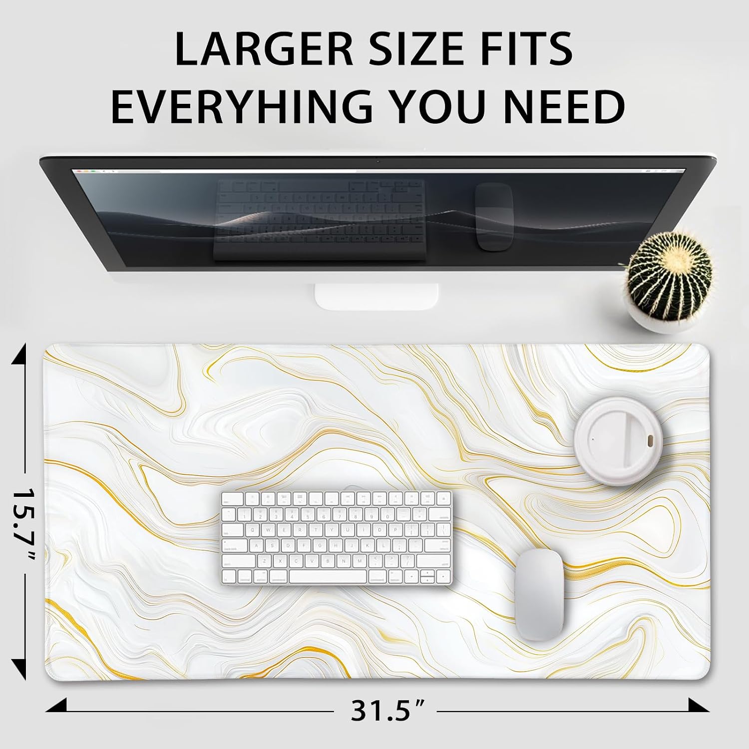 Large Mouse Pad Gaming Desk Mat 31.5"x15.7" Non Slip Gold Marble image 4