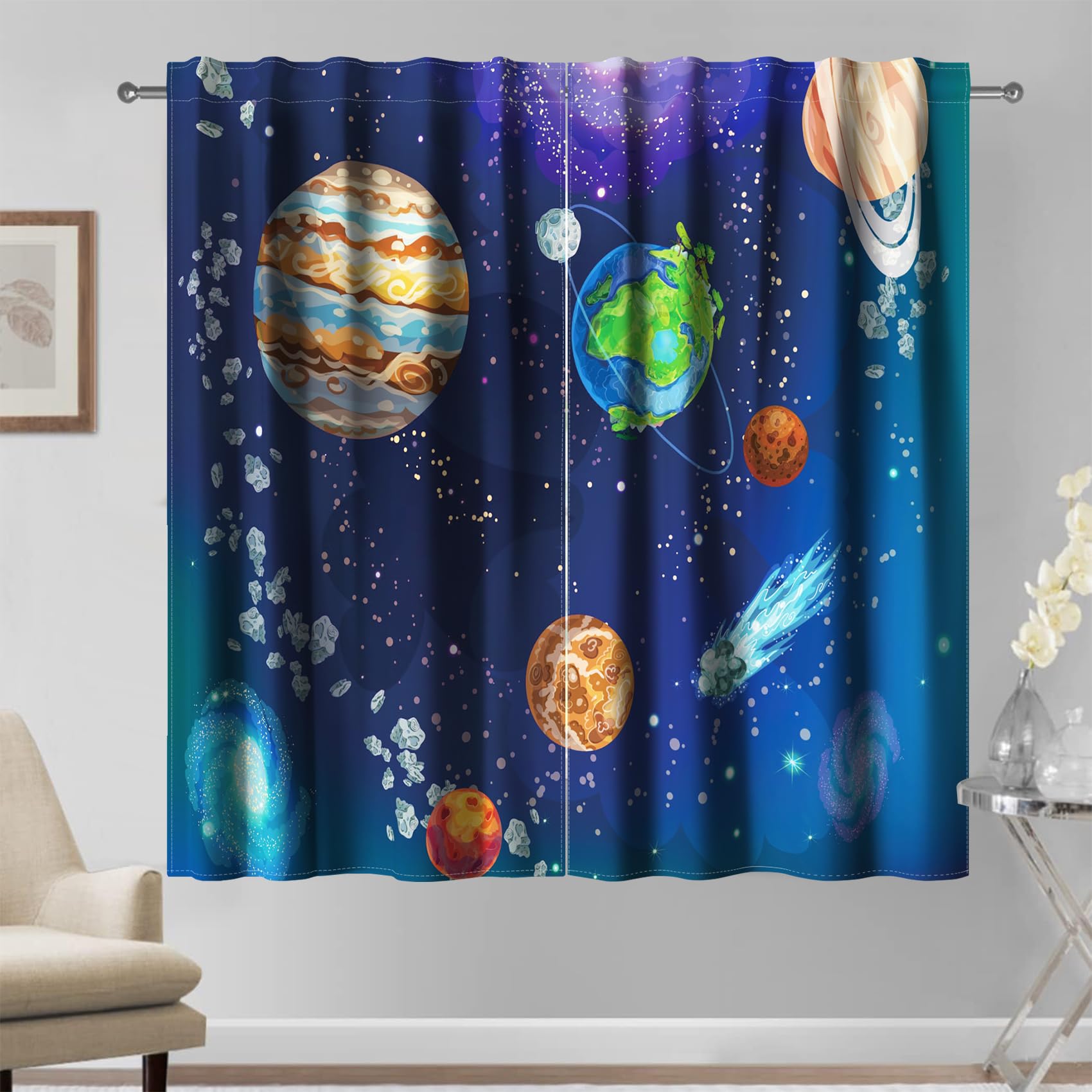 Kzzfqxb 140x229cm Planets Curtains Set of 2 Panels