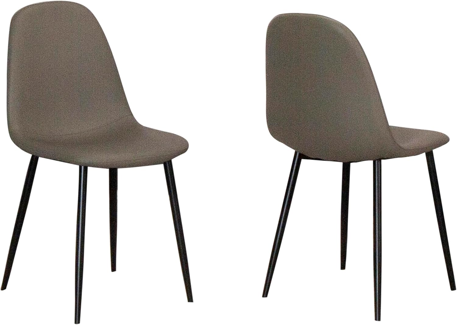 Sunset Trading Leda Dining Chairs | Matte Black Metal Tapered Legs | Mocha Brown Armless Faux Leather Bucket Seats | Set of 2 | Contemporary, Mid-Century Modern Kitchen Accent Sidechairs