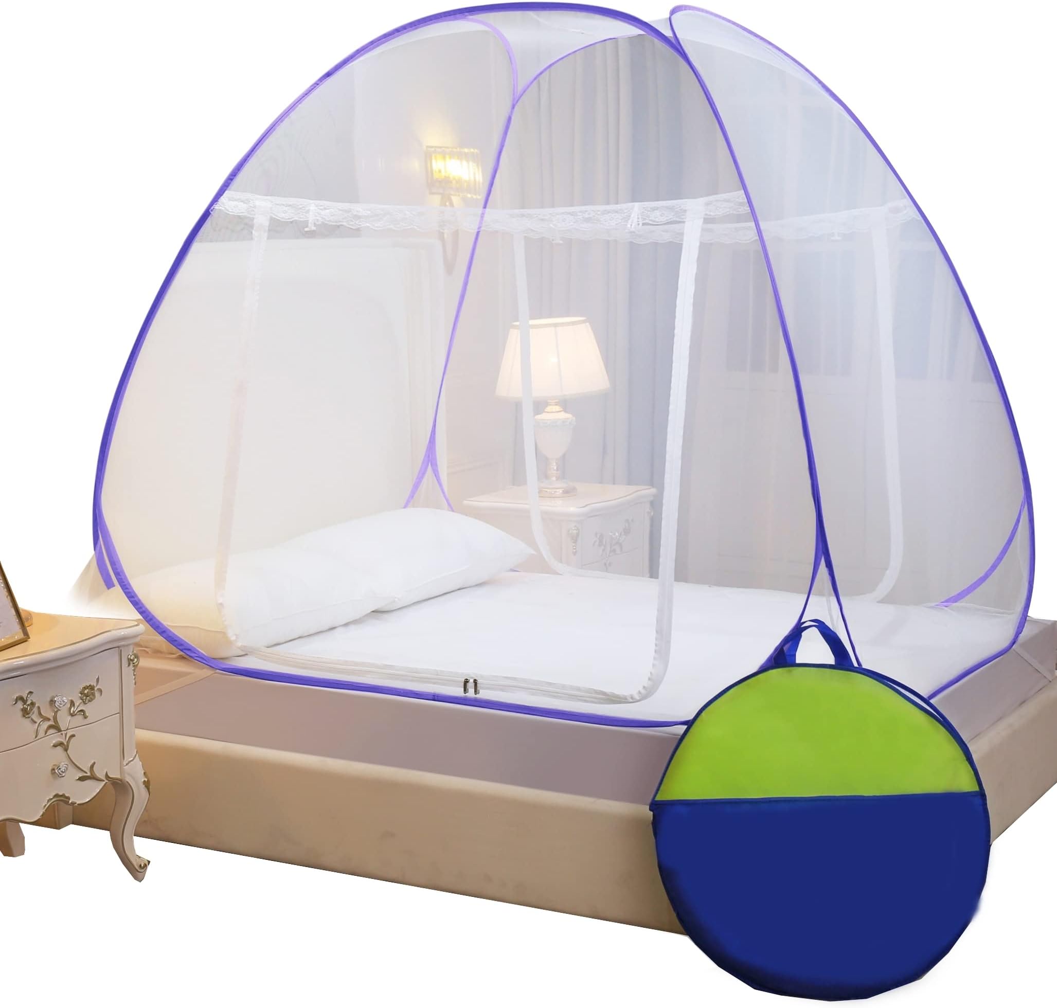 Classic Mosquito Net for Bed Queen Size | Polyester 30GSM Strong Net | HD Coated Corrosion Resistant Steel Wire - Purple