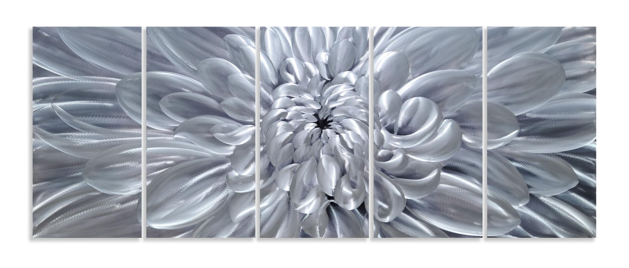 Photo 1 of YHSKY ARTS Silver Floral Metal Wall Art - Hand Crafted 5 Piece Aluminum Sculpture Set for Living Room and Bedroom Decor