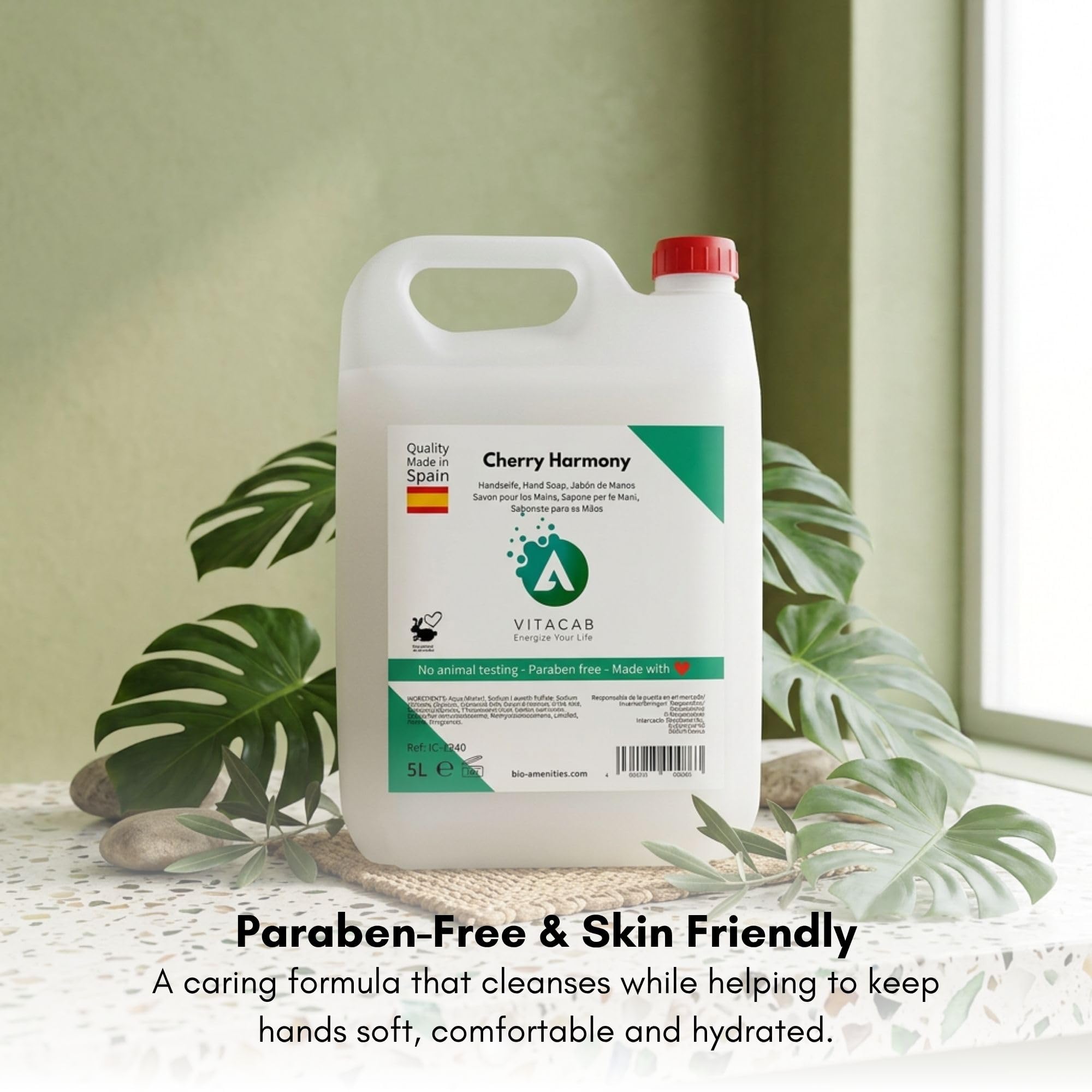 Gel de ducha y jabón de manos 5L - Granada, Almendras, Spa, White Tea Harmony y Handseife - cuidado corporal y limpieza profesional - formato garrafa - Vitacab (4 Garrafas, Cherry Harmony)