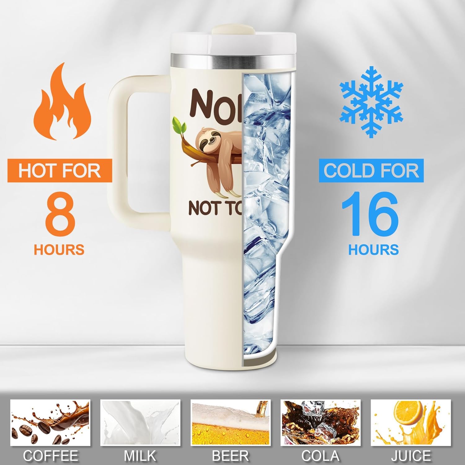 Sloth Gifts - Sloth Gifts for Women - Sloth Lovers Birthday Christmas Gifts - Sloth Themed Gift Ideas - Sloth Stuff - Sloth Tumbler - 40oz Travel Mug Insulated Tumbler with Lid and Straw - Image 5