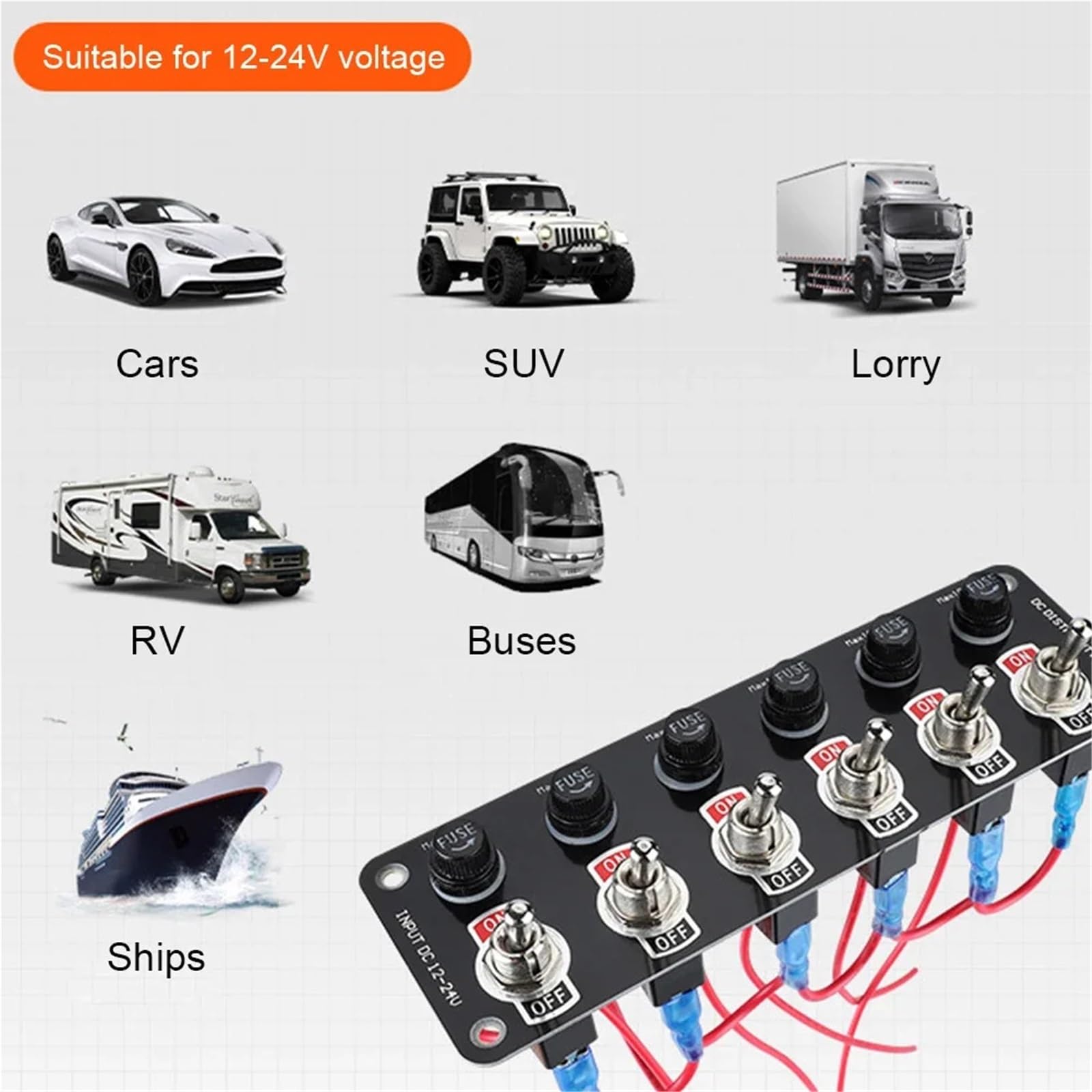 Pannello interruttori a levetta da 3/6 bande, interruttore a con fusibile 10 A, for auto corsa, camper, barche, yacht, 12 V/24 V Auto Barca Camper(6 Gang Panel)